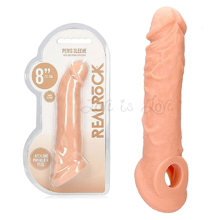 Shots RealRock Realistic Penis Sleeve 8"/20cm Extender And Ball Stretcher Flesh