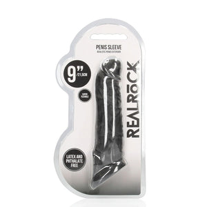 Shots RealRock Realistic Penis Sleeve 9"/23cm Extender And Ball Stretcher Black Buy in Singapore LoveisLove U4Ria 