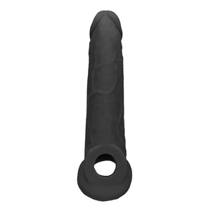 Shots RealRock Realistic Penis Sleeve 9"/23cm Extender And Ball Stretcher Black Buy in Singapore LoveisLove U4Ria 