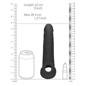 Shots RealRock Realistic Penis Sleeve 9"/23cm Extender And Ball Stretcher Black Buy in Singapore LoveisLove U4Ria 