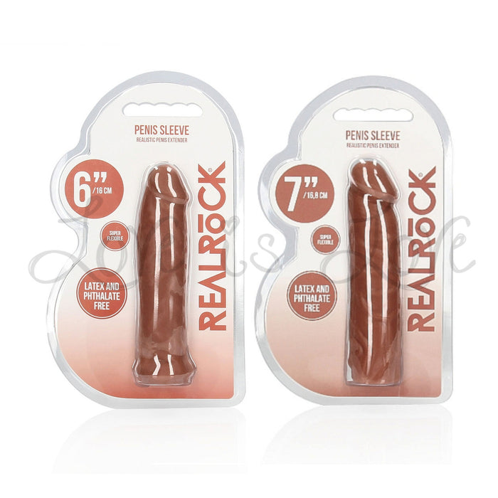 Shots RealRock Realistic Penis Sleeve Extender Tan 6 Inch or 7 Inch