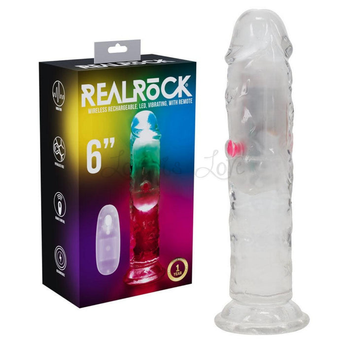Shots RealRock Wireless Rechargeable LED Vibrating 6 Inch Dildo