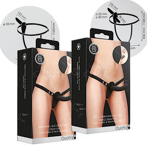 Shots Ouch! Vibrating & Rechargeable 10 Speed Silicone Ribbed Strap-On - Standard or Dual Version