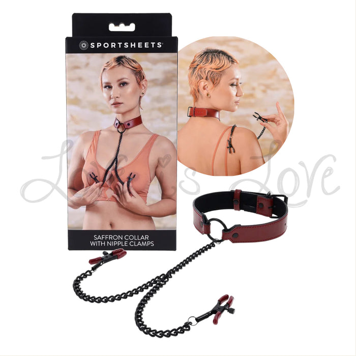 Sportsheets Saffron Collar with Nipple Clamps Red