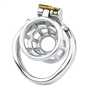 Stainless Steel Chastity Open Cage with Pole Lock with 45 mm Curved Ring #200