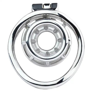 Stainless Steel Chastity Open Cage with Pole Lock with 45 mm Curved Ring #200