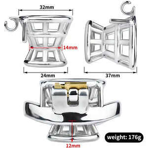 Stainless Steel Chastity Open Cage with Pole Lock with 45 mm Curved Ring #200