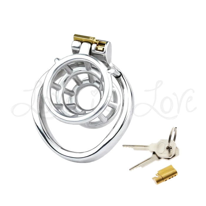 Stainless Steel Chastity Open Cage with Pole Lock with 45 mm Curved Ring #200