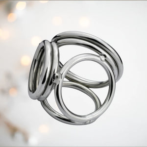 Chrome Plated Stainless Steel Cock Cage and Ball 4 Rings