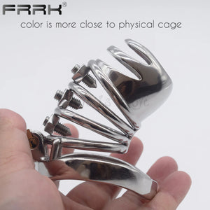 Stainless Steel Curve Spike Screw Chastity Silver Cock Cage #103A with 45 mm Curved Ring Buy in Singapore LoveisLove U4Ria 