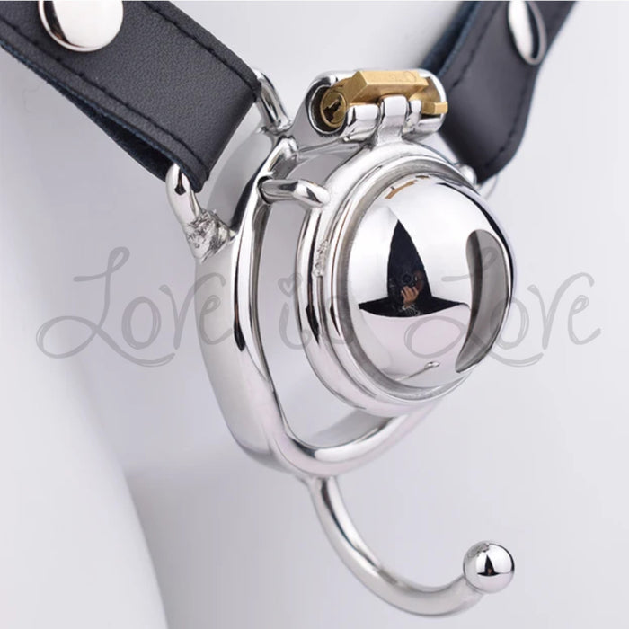 Stainless Steel Hemisphere Pee Hole Chastity Cage with Belt and Hook Ring 45 mm #168