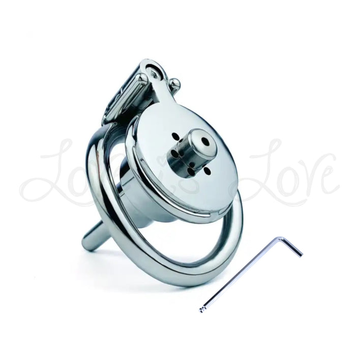 Stainless Steel Inverted Chastity Cage with Removable 77mm Catheter Plug and Curved 45mm Ring #152D