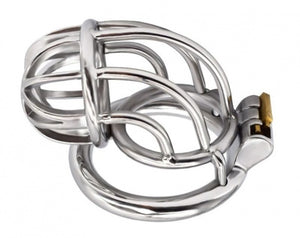 Stainless Steel New Bent Chastity Silver Cock Cage #46C with 45 mm Round Ring