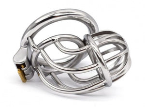 Stainless Steel New Bent Chastity Silver Cock Cage #46C with 45 mm Round Ring