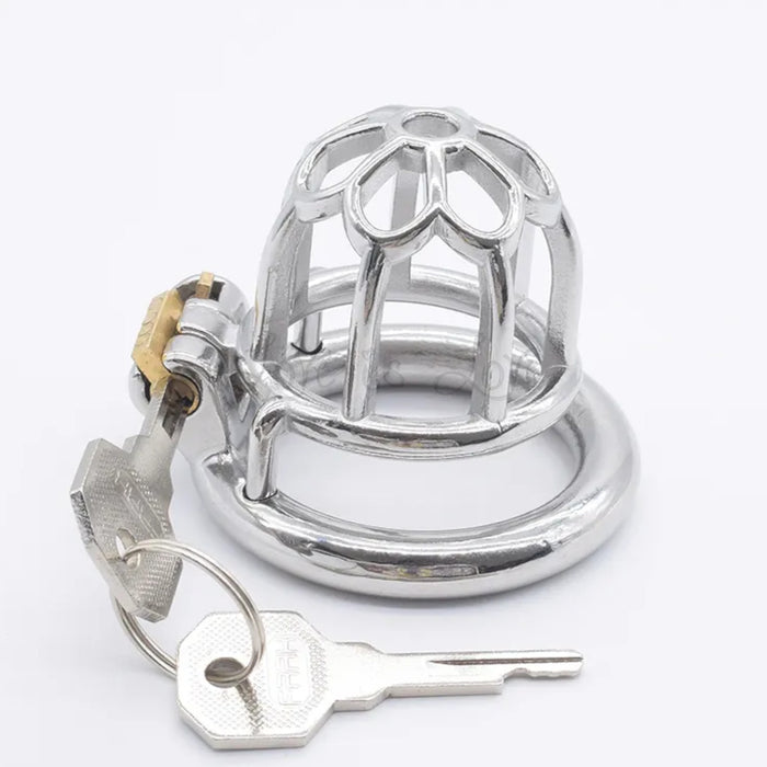 Stainless Steel Plum Blossom Chastity Cock Cage #18 with 45 mm Ring
