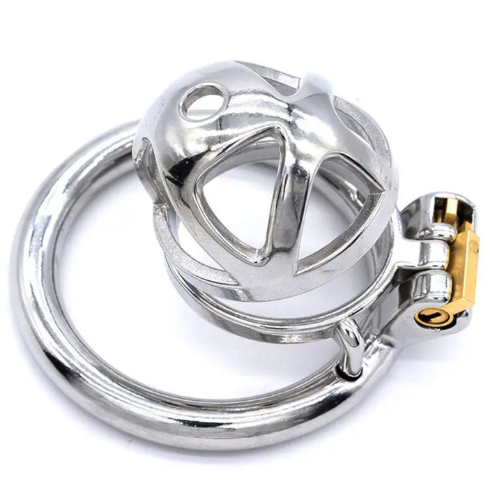 Stainless Steel Short Chastity Cock Cage #04C with 45 mm Curved Ring