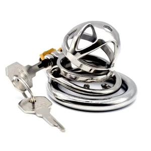 Stainless Steel Short Chastity Cock Cage #04C with 45 mm Curved Ring