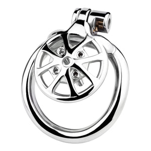Stainless Steel Wheel Chastity Cage with 4 Removable Pointed Spikes 180g mirror polished 304 steel 45mm ring. Buy Metal Chastity in Singapore LoveisLove U4Ria