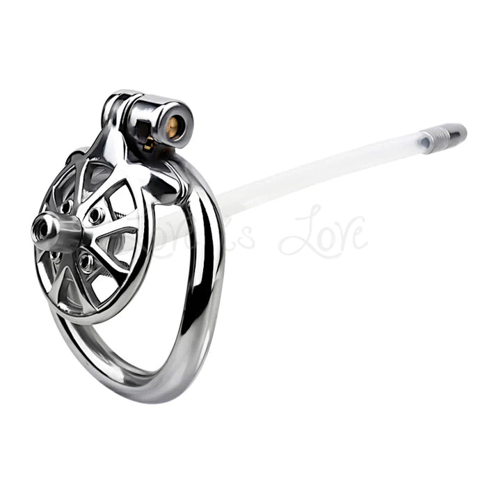 Stainless Steel Wheel Chastity Cage with Removeable Spikes and Silicone Catheter #3247 45MM