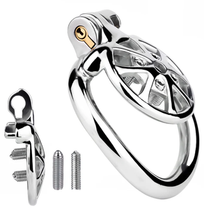 Stainless Steel Wheel Chastity Cage with Removeable Spikes and Silicone Catheter #3247 45MM For Him - Chastity Devices