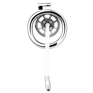 Stainless Steel Wheel Chastity Cage with Removeable Spikes and Silicone Catheter #3247 45MM For Him - Chastity Devices