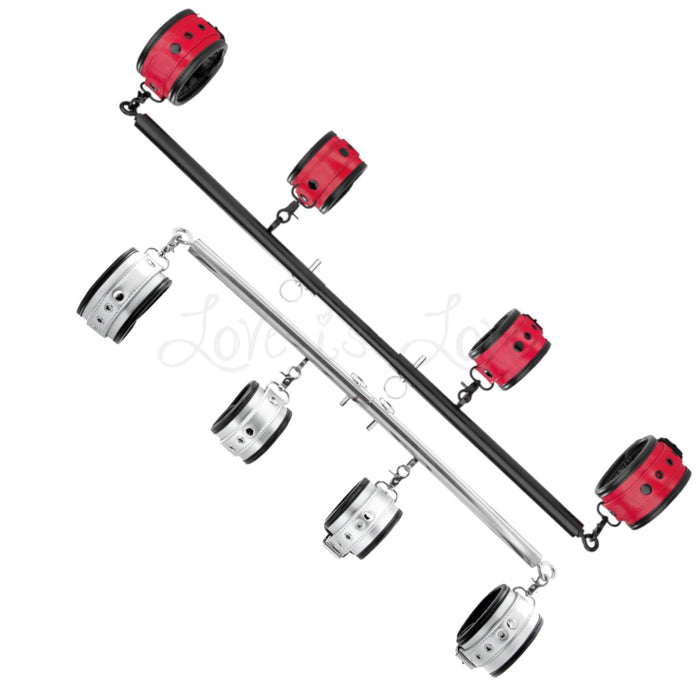 Stainless Steel Expandable Heavy Duty Spreader Bar With 4 PU Adjustable Buckle Cuffs Red or Silver (Associate Review)
