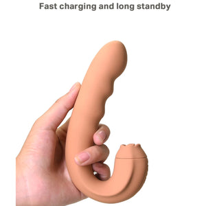 Stylish Vibes Silicone Vibrating Rotating Dildo & Licking Tongue Light Brown Buy in Singapore LoveisLove U4Ria 