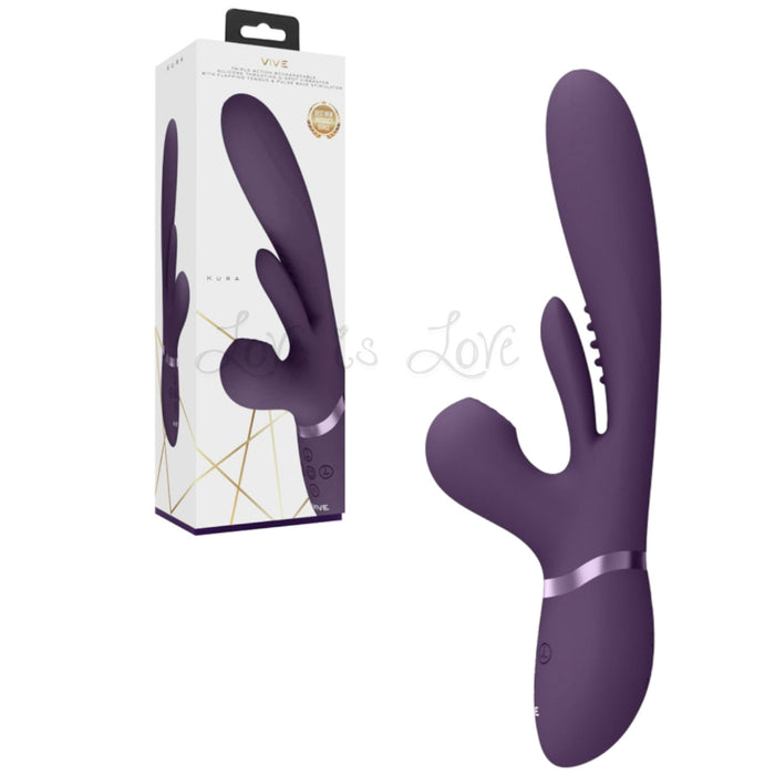 VIVE Kura Rechargeable Thrusting Vibrator with Flapping Tongue & Air Wave Stimulator Purple