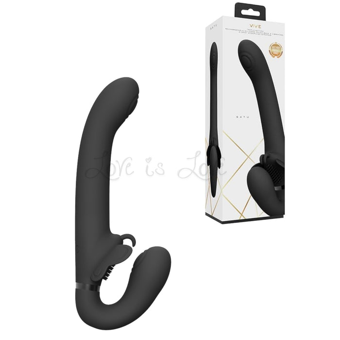 VIVE SATU Rechargeable Triple Motor Pulse-Wave Vibrating Strapless Strap-On Black