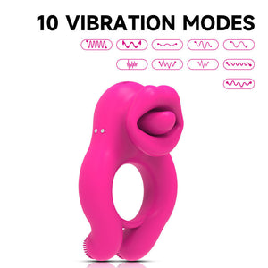 Vibrating Tongue and Ball Stimulation Cock Ring (Limited Period Sales)