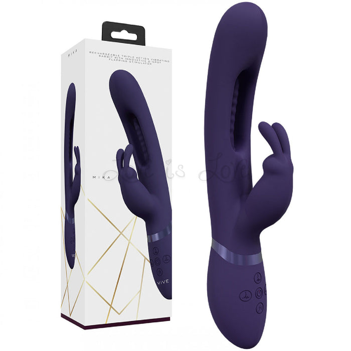 Vive Mika Rechargeable Triple Action Vibrating Rabbit with G-Spot Stimulator Purple