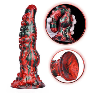 Zenos 9.6 Inch Knotted Tentacle Fantasy Silicone Dildo tentacle suction textures, knot design, and suction base detail