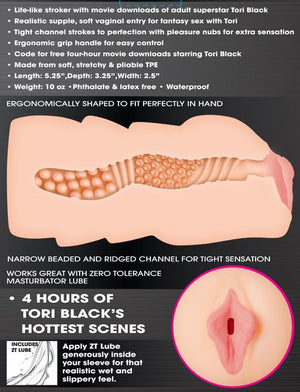 Zero Tolerance Tori Black Realistic Vagina Stroker With Vibrating Cock Ring