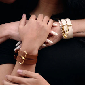 Crave ICON Cuff Stainless Steel & Leather Bracelets Black/Rose Gold or Tan/Gold Buy in Singapore LoveisLove U4Ria