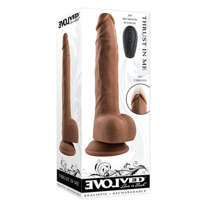 Evolved Thrust In Me Remote Thrusting Vibrating 9.25" Silicone Dildo Light or Brown