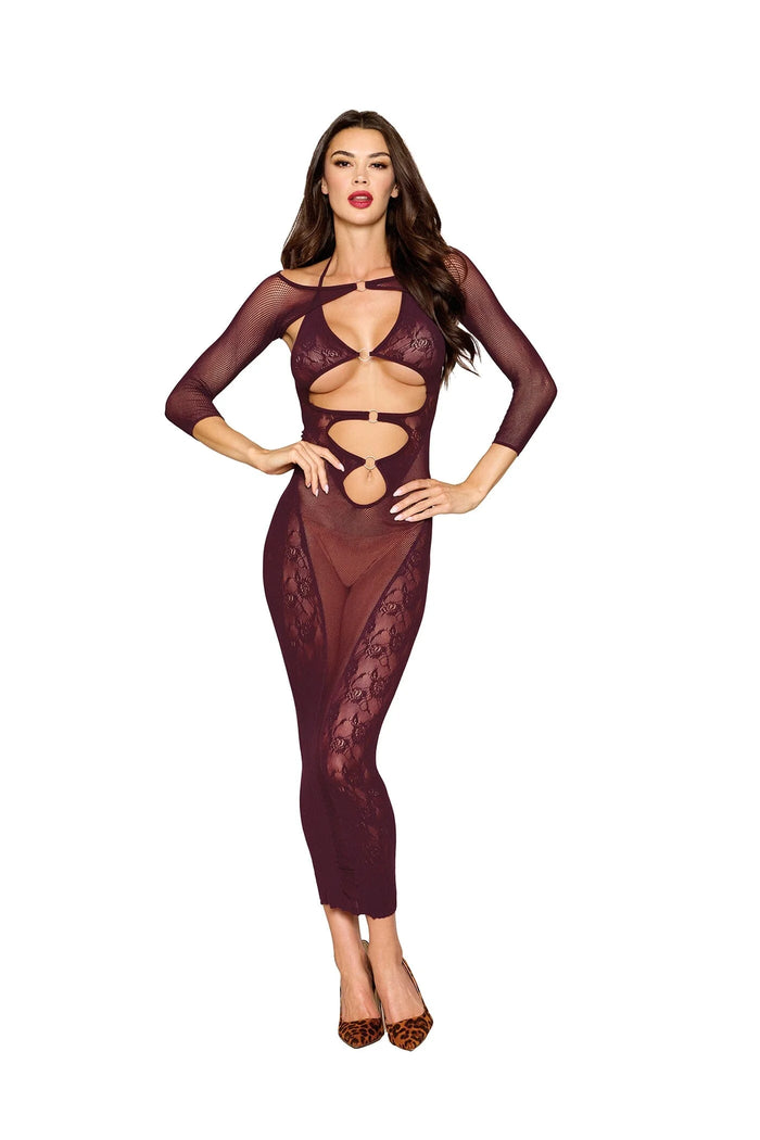 Dreamgirl 0523 Cherry Lacquer Bodystocking Gown & Shrug