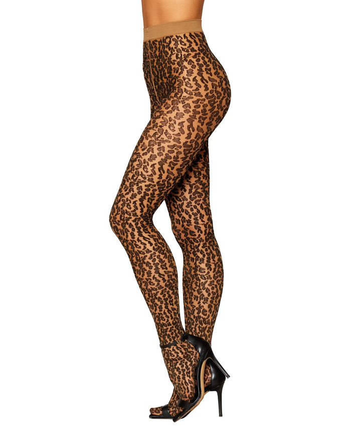 Dreamgirl 0496 Two-Toned Knitted Leopard Pattern Pantyhose with Soft Waistband