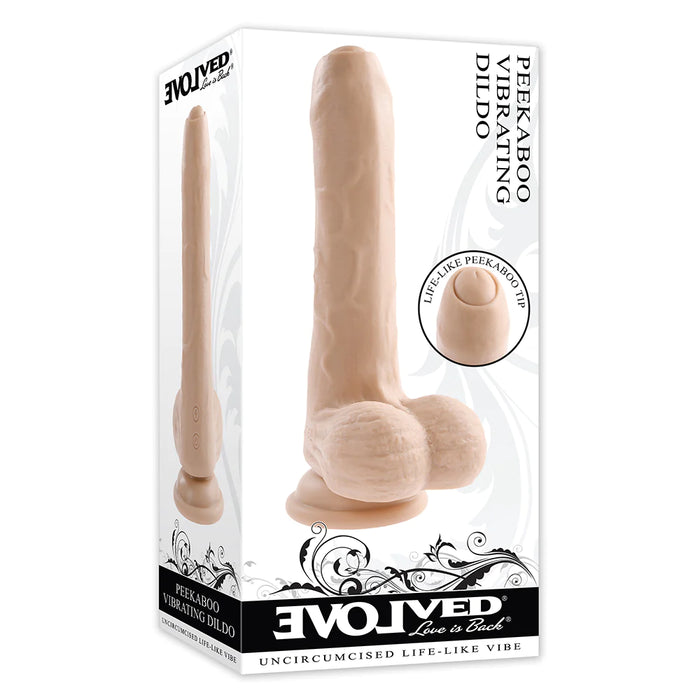 Evolved Peek A Boo Uncircumcised Vibrating 8" Silicone Dildo with Power Turbo Mode Light