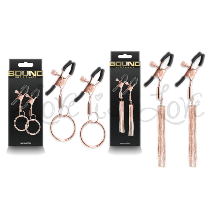 NS Novelties Bound Adjustable Nipple Clamps Rose Gold C2 With Ring or D2