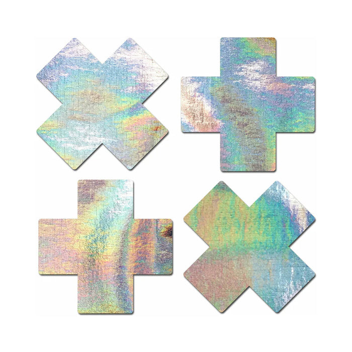 Pastease Petite Plus X Crosses Pasties Liquid Black or Holographic Silver (2 Pairs)