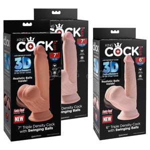King Cock Plus Triple Density Cock With Swinging Balls 6 Inch or 7 Inch, Light or Tan Buy in Singapore LoveisLove U4Ria 