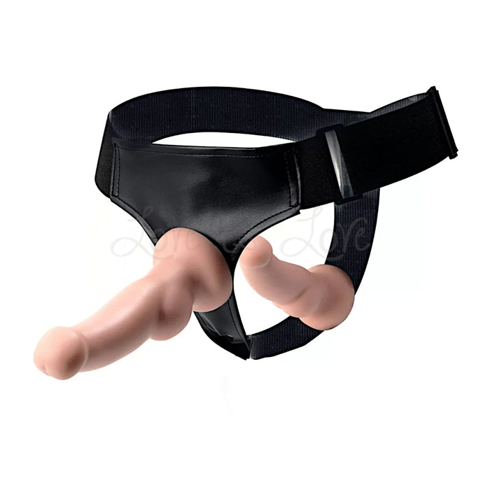 Tracy's Dog Dual Strap On Harness with Detachable Vibrating Dildo Beige