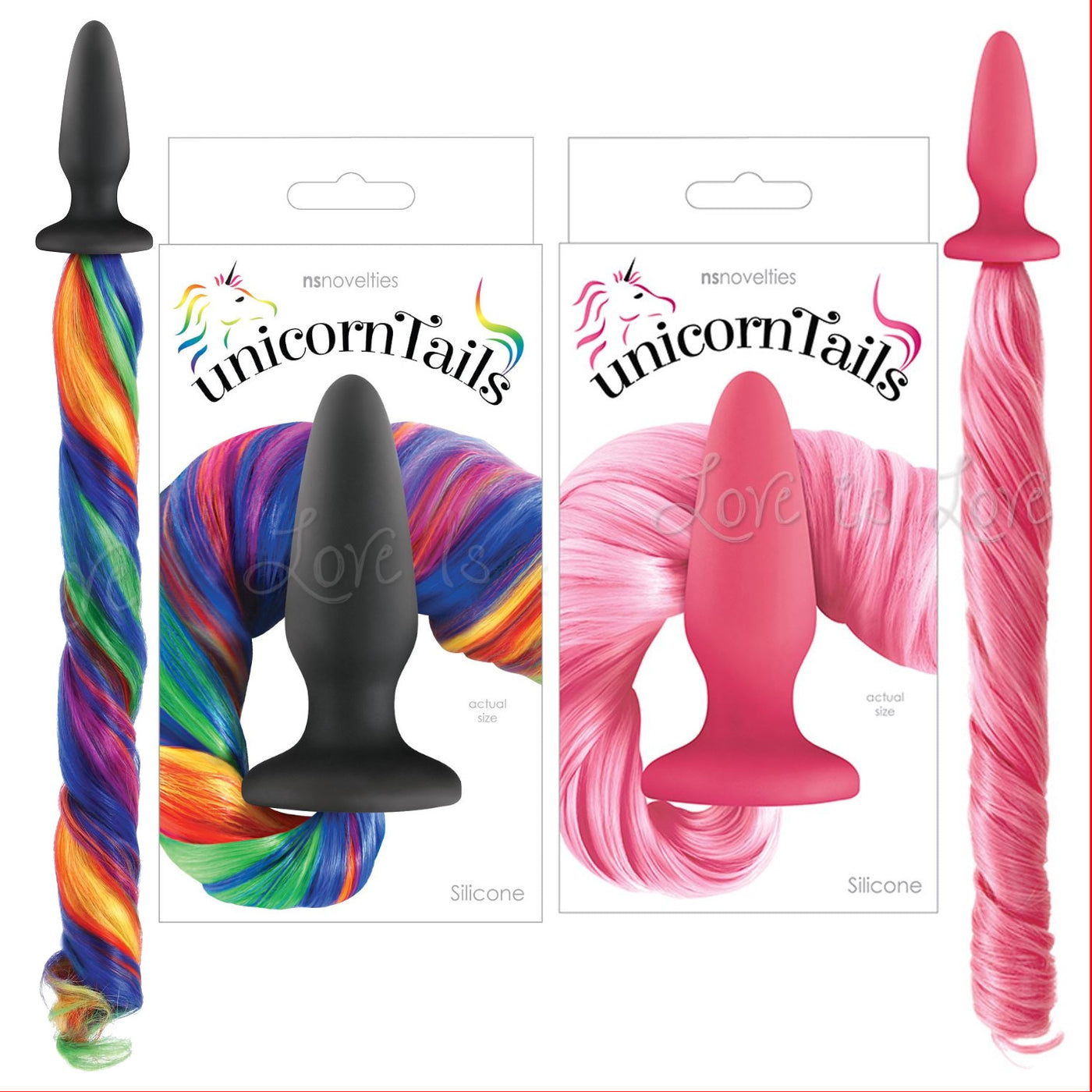 NS Novelties Unicorn Tails Silicone Butt Plug Rainbow or Pink Love is Love NS Novelties Unicorn Tails Silicone Butt Plug Rainbow or Pink Love is Love