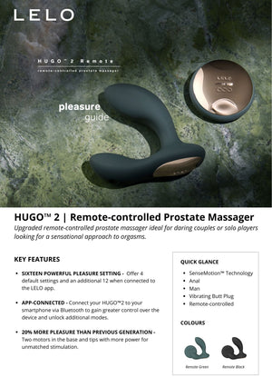 Lelo Hugo 2 Remote-Controlled Prostate Massager Black or Green Buy in Singapore LoveisLove U4Ria