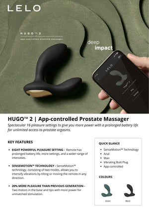 Lelo Hugo 2 App-Controlled Prostate Massager Black or Green  Buy in Singapore LoveisLove U4Ria