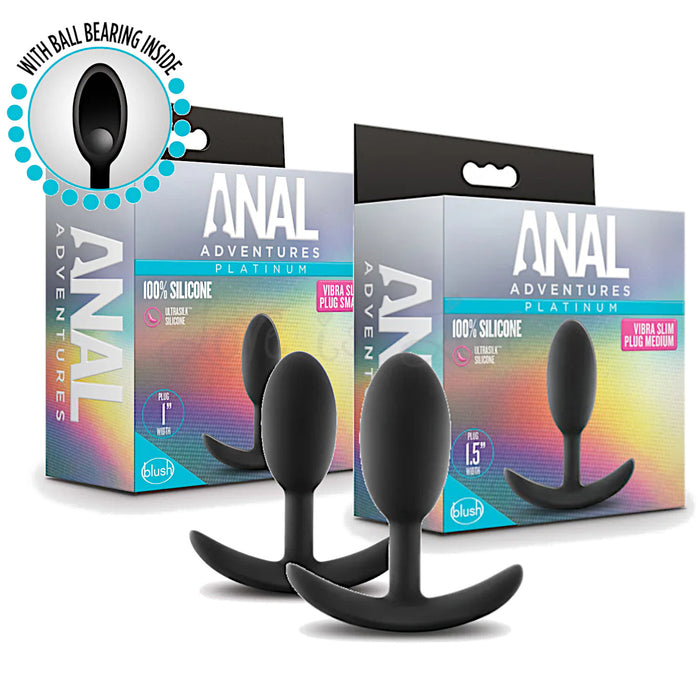 Anal Adventures Platinum Weighted Silicone Vibra Slim Plug Small or Medium
