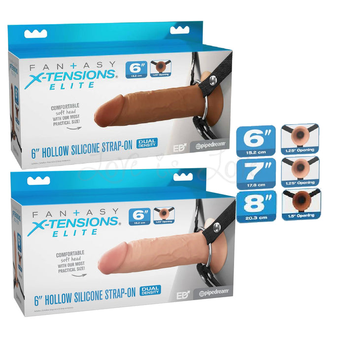 Fantasy X-Tensions Elite Hollow Silicone Strap-On 6 Inch or 7 Inch or 8 Light or Brown