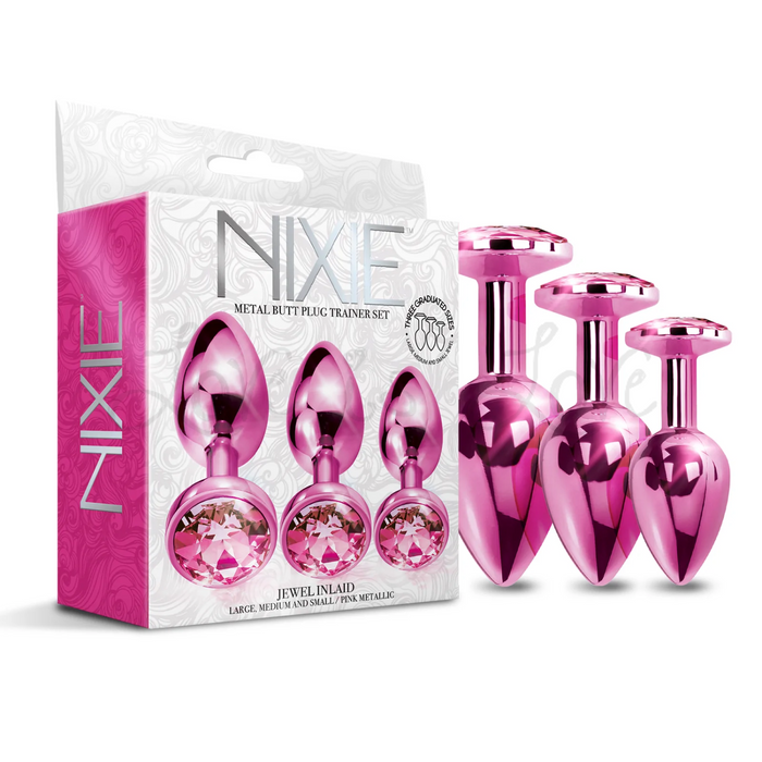 Nixie Metal Butt Plug Jewel Inlaid Trainer Set Pink Metallic
