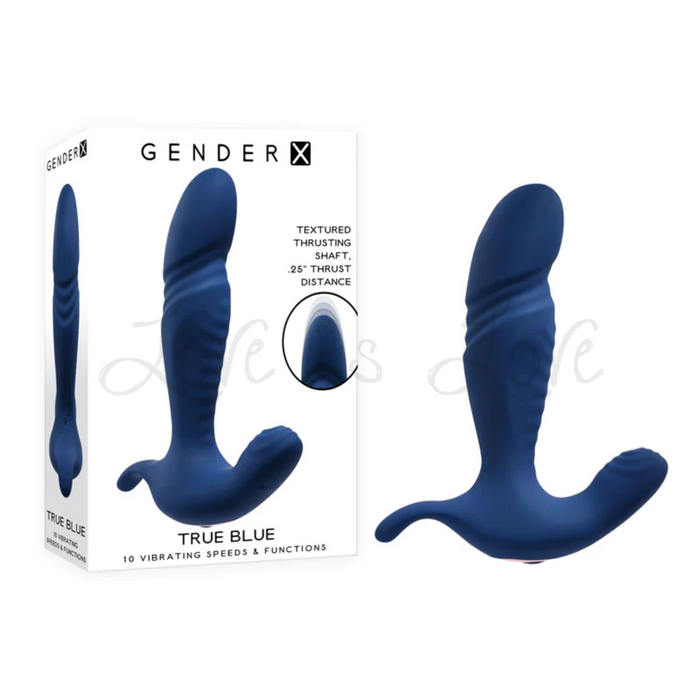 Gender X True Blue Rechargeable Thrusting Silicone Vibrator Blue