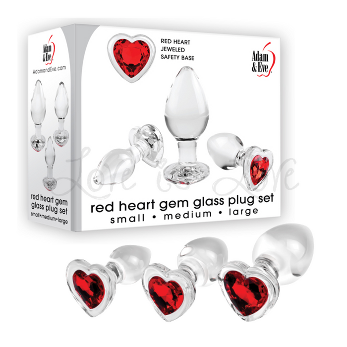 Adam & Eve 3 Piece Red Heart Gem Glass Plug Set